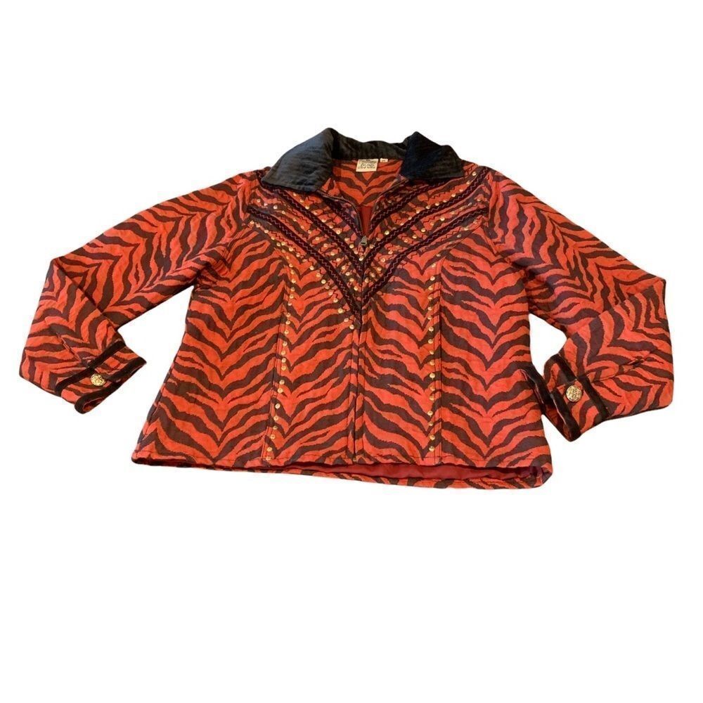 Parsley & Sage Zip Front Jacket Animal Print Sz M